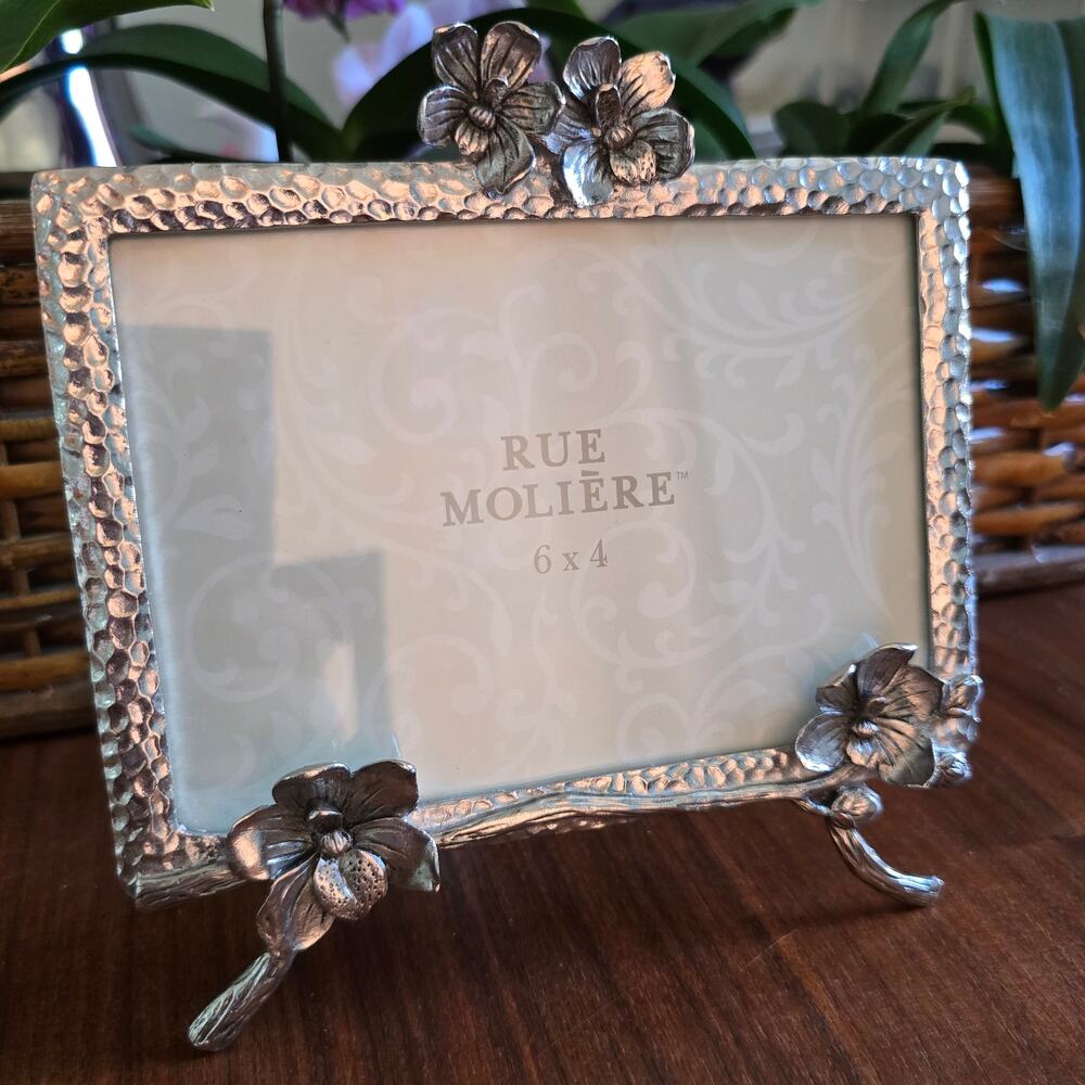 Rue Moliere Picture Frame 4X6 Hammered Pewter Orchid Floral Cottagecore Garden